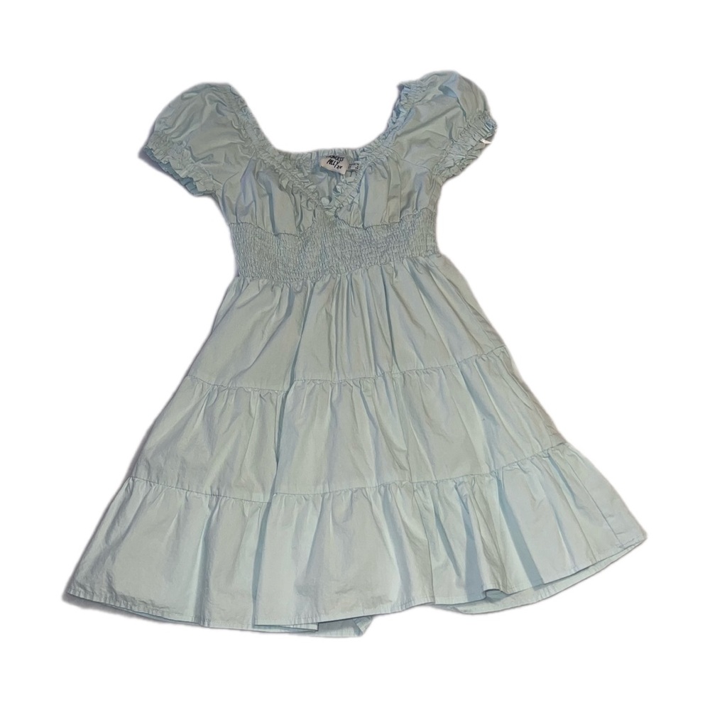 Princess Polly Baby Blue Milkmaid Mini Dress Tiered Puff Sleeve Cottagecore (6)